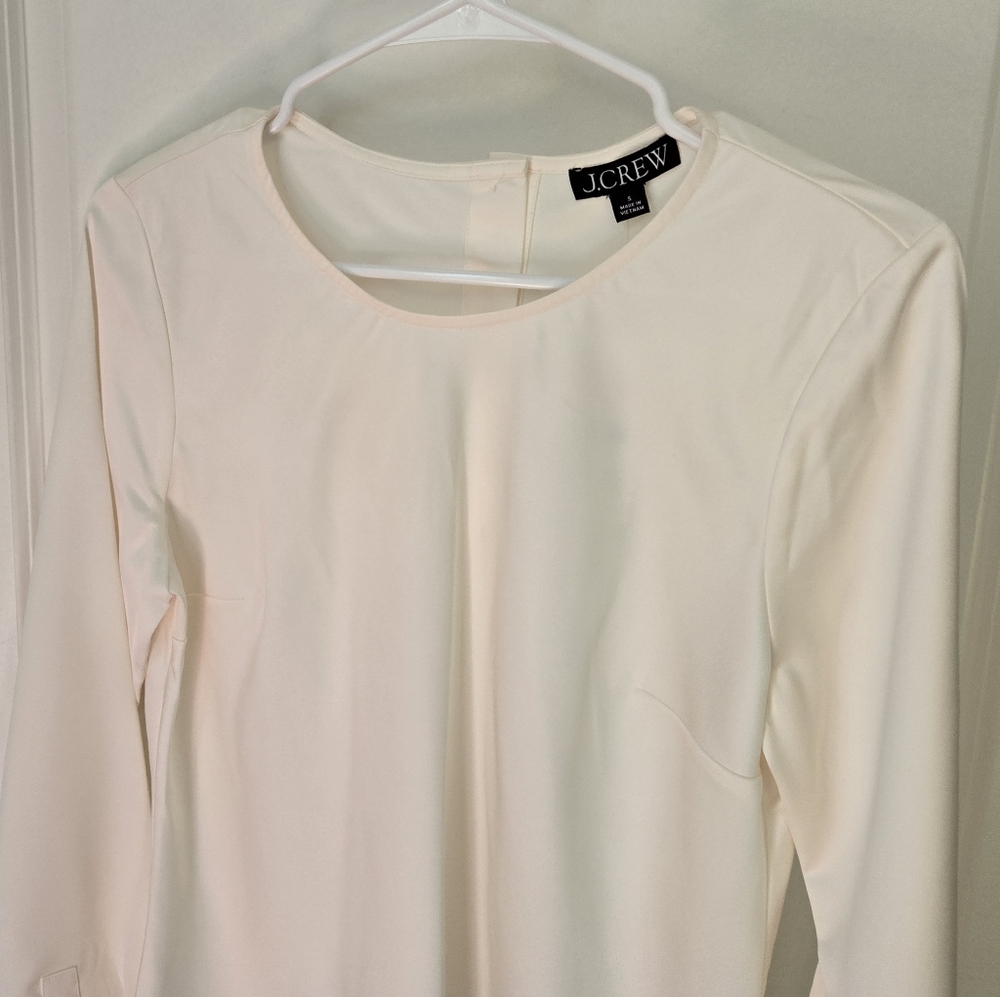 NWT J.Crew Ivory Long Sleeve Button-Back Top in Everyday Crepe - Picture 6 of 14